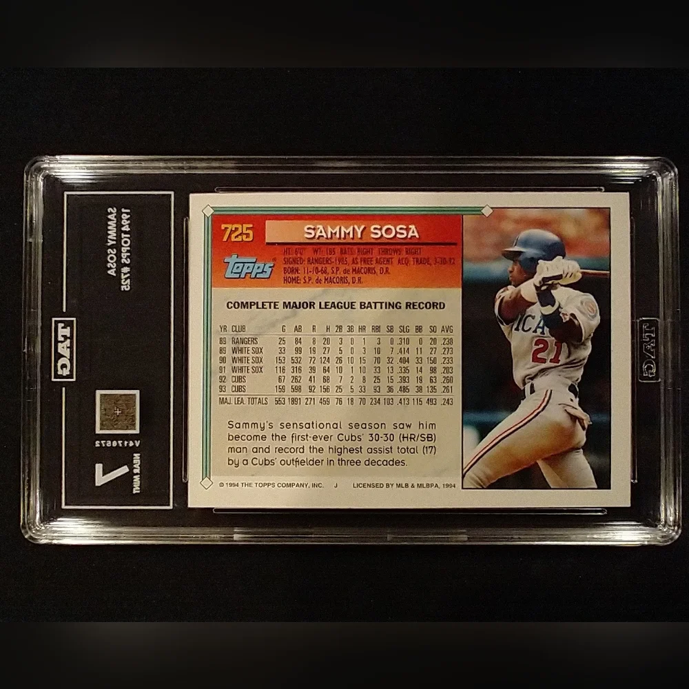 1994 Topps Sammy Sosa – TAG Graded 7 Mint - Picture 2 of 2